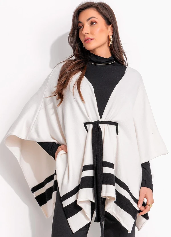 bonprix - Poncho Off White em Tricô Modal