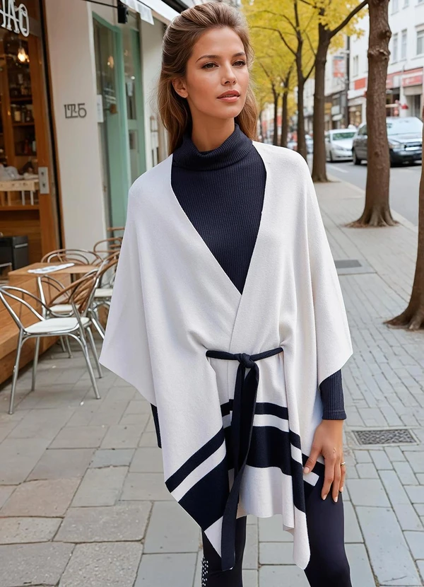 bonprix - Poncho Off White em Tricô Modal 7