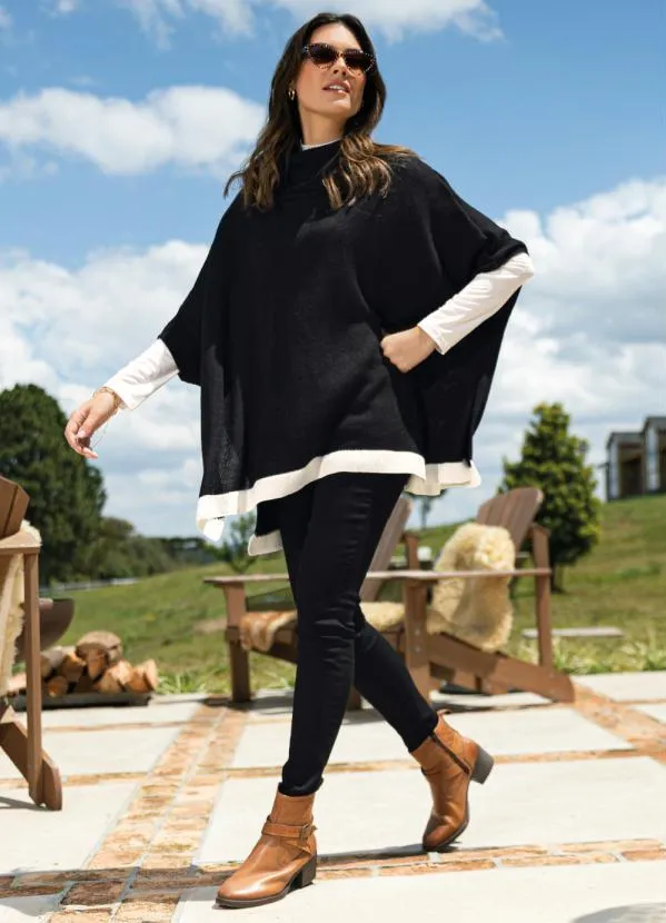 Quintess - Poncho Preto/Branco com Gola Alta 6