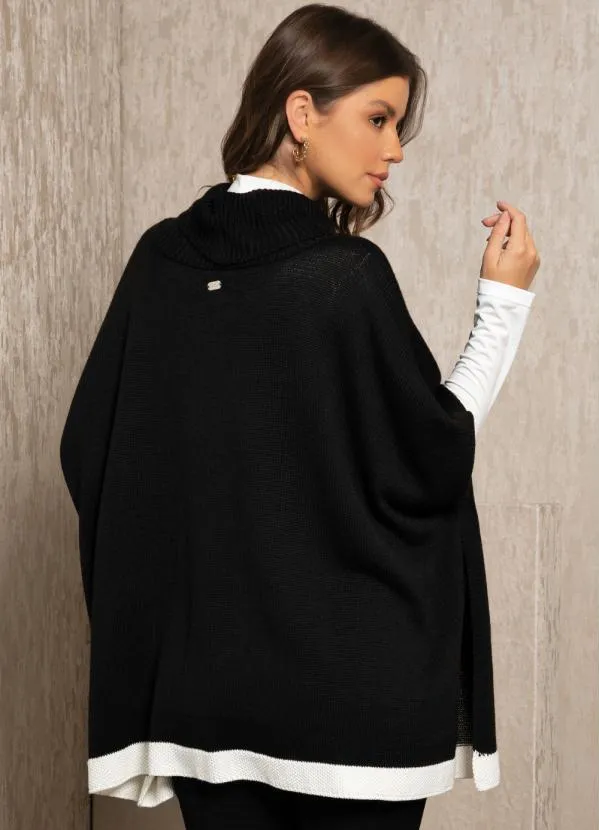 Quintess - Poncho Preto/Branco com Gola Alta 4