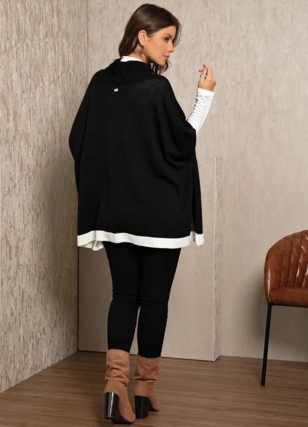 Quintess - Poncho Preto/Branco com Gola Alta 2