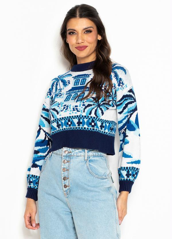 Farm - Pull Tricot Curto Estampa de Rua Azul