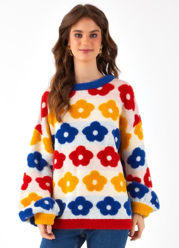 Farm - Pull Tricot Pelinho Flor Estampado