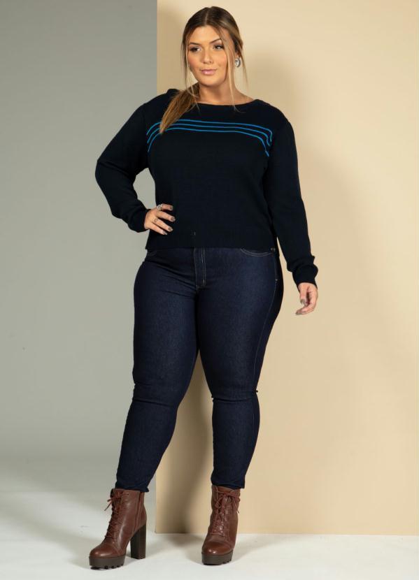 Quintess - Suéter Azul com Franzido no Ombro 7