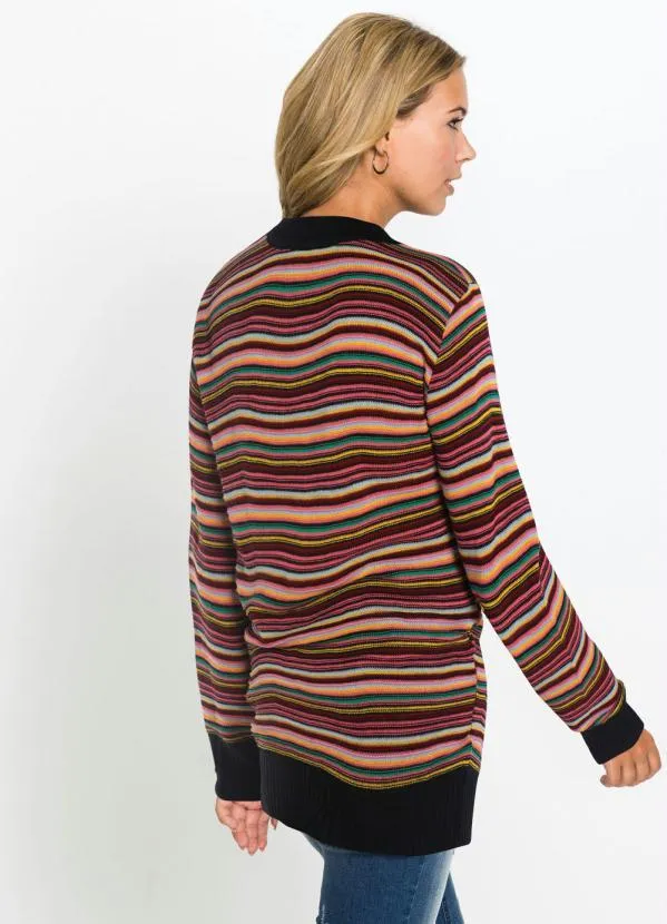 bonprix - Suéter de Tricô Alongado Listrado Preto 3