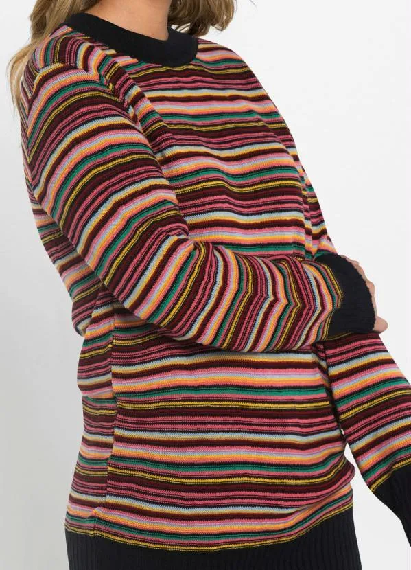 bonprix - Suéter de Tricô Alongado Listrado Preto 2