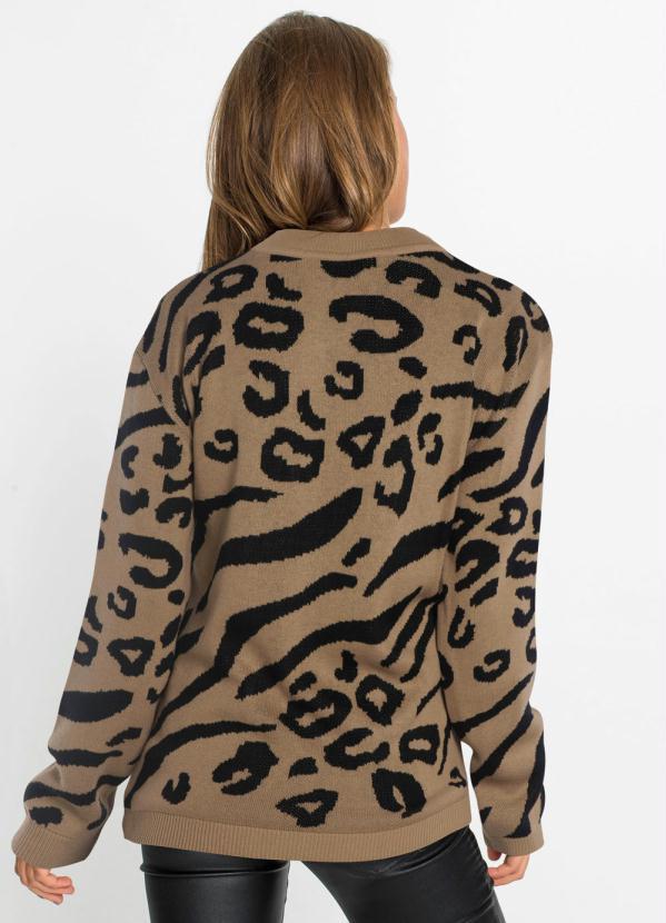 bonprix - Suéter de Tricô Animal Print Onça Marrom 2