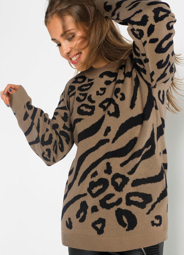 bonprix - Suéter de Tricô Animal Print Onça Marrom 3