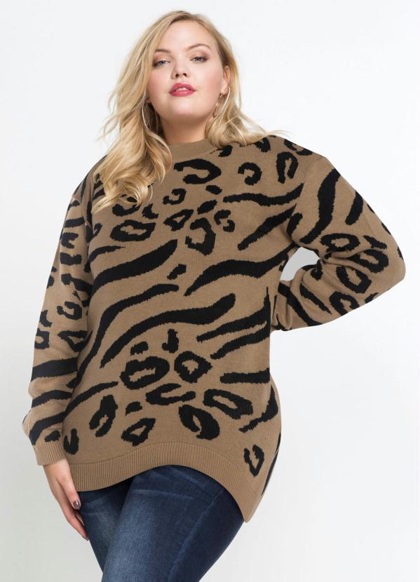 bonprix - Suéter de Tricô Animal Print Onça Marrom 6