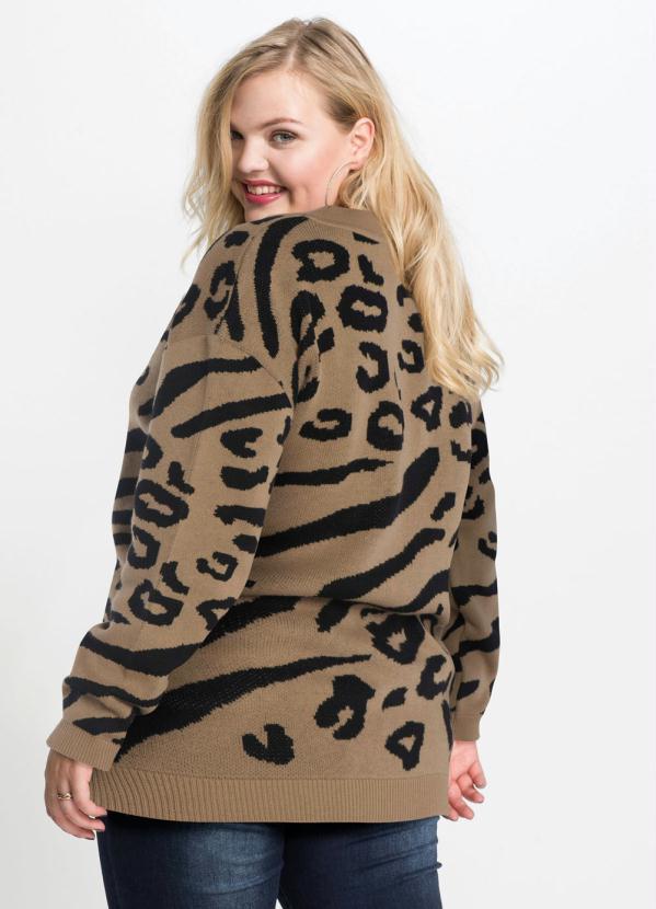 bonprix - Suéter de Tricô Animal Print Onça Marrom 7