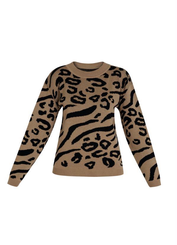 bonprix - Suéter de Tricô Animal Print Onça Marrom 9