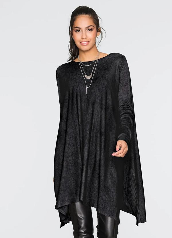 bonprix - Suéter de Tricô Assimétrico Oversized Preto
