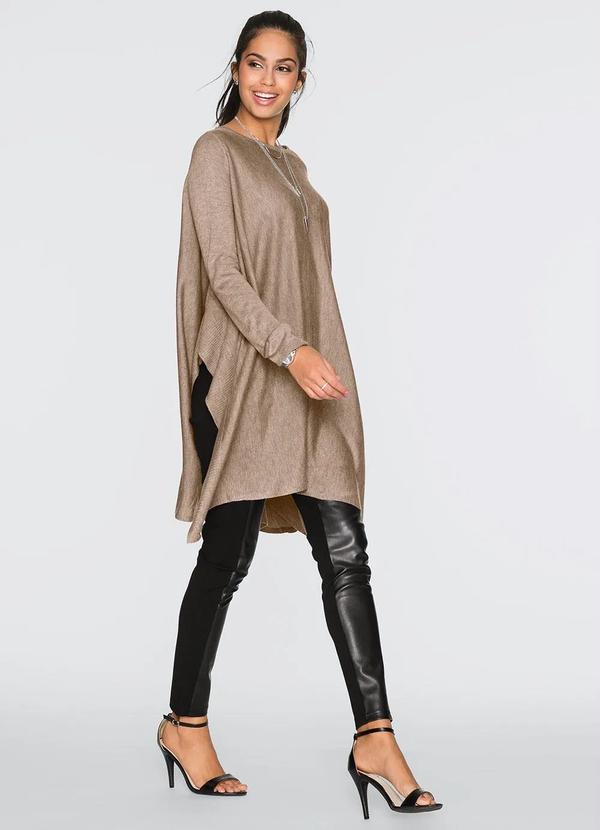 Outlet - Suéter de Tricô Assimétrico Oversized Taupe