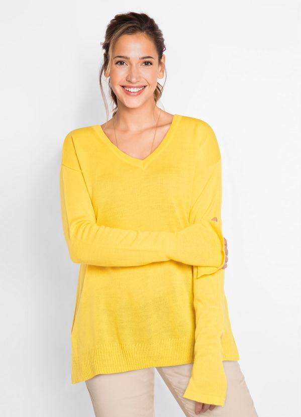 bonprix - Suéter de Tricô Básico Amarelo 5