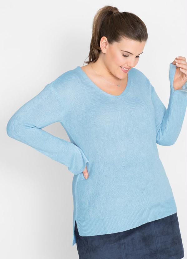 bonprix - Suéter de Tricô Básico Azul Claro 5