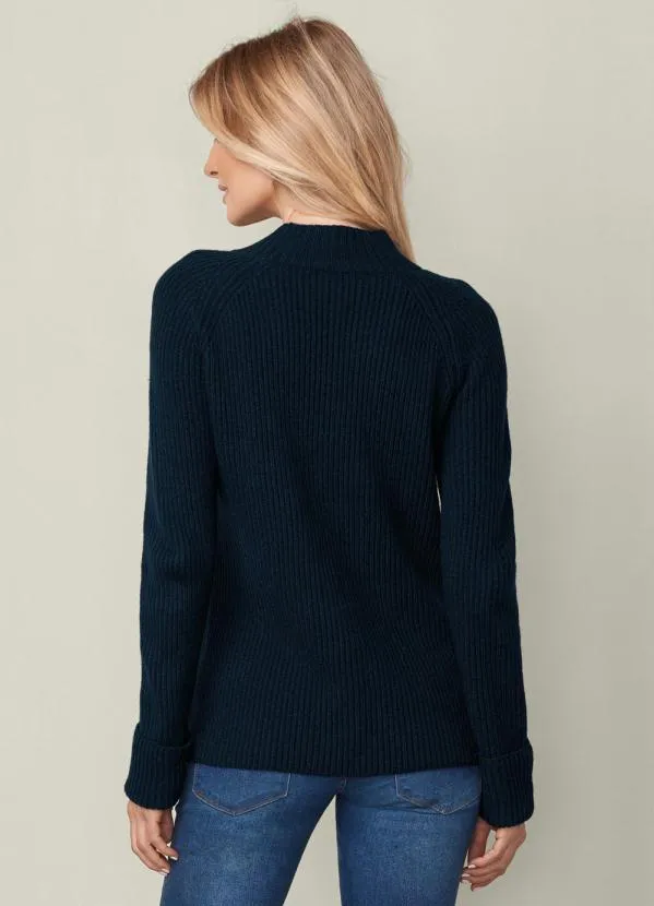 bonprix - Suéter de Tricô com Amarração Azul Marinho 2