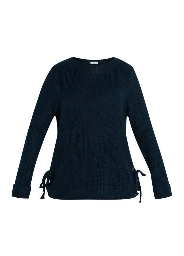 bonprix - Suéter de Tricô com Amarração Azul Marinho 6