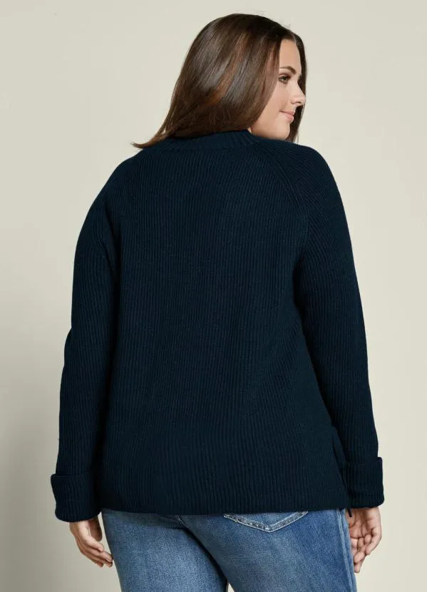 bonprix - Suéter de Tricô com Amarração Azul Marinho 8