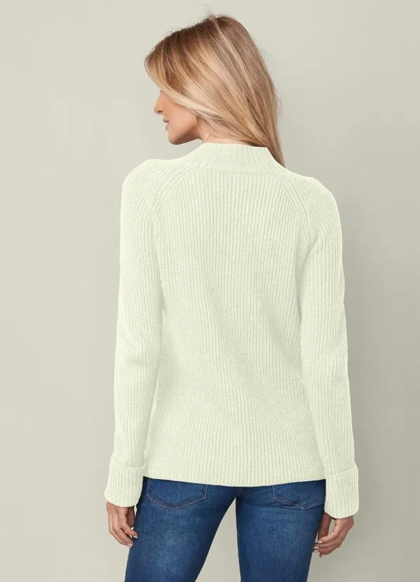 bonprix - Suéter de Tricô com Amarração Off White 6