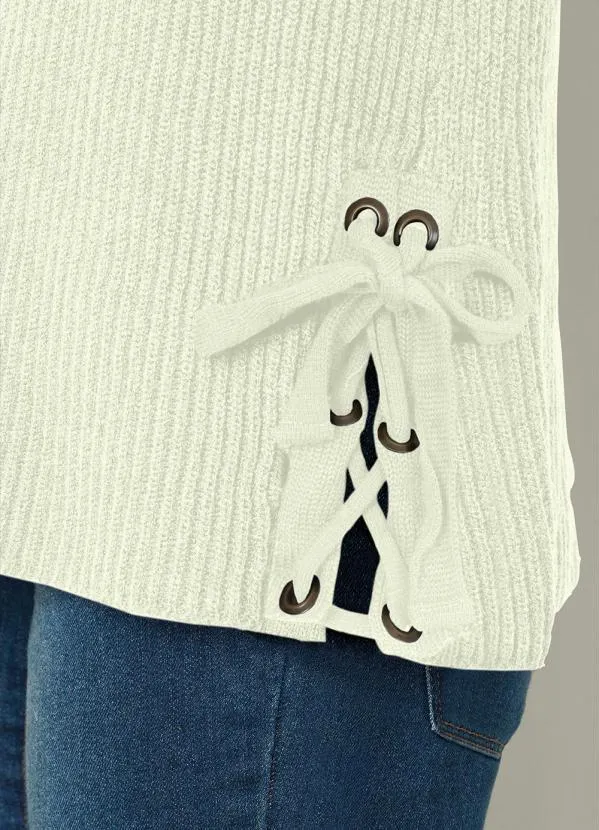 bonprix - Suéter de Tricô com Amarração Off White 5