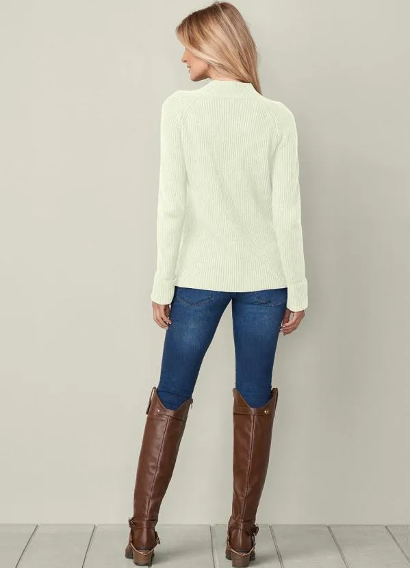 bonprix - Suéter de Tricô com Amarração Off White 3