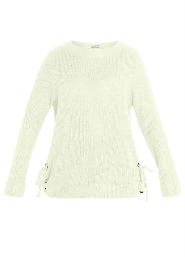 bonprix - Suéter de Tricô com Amarração Off White 2