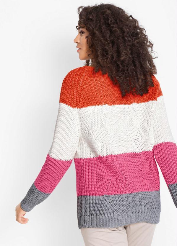 bonprix - Suéter de Tricô Listrado Laranja e Rosa 2