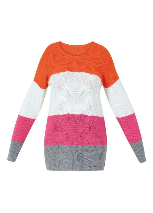 bonprix - Suéter de Tricô Listrado Laranja e Rosa 4
