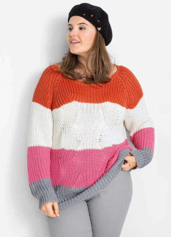 bonprix - Suéter de Tricô Listrado Laranja e Rosa 5