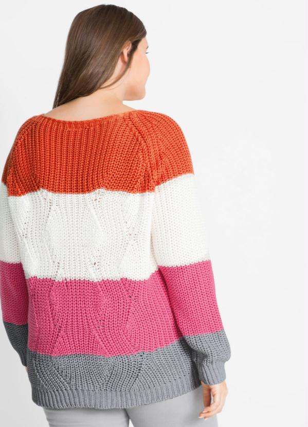 bonprix - Suéter de Tricô Listrado Laranja e Rosa 6