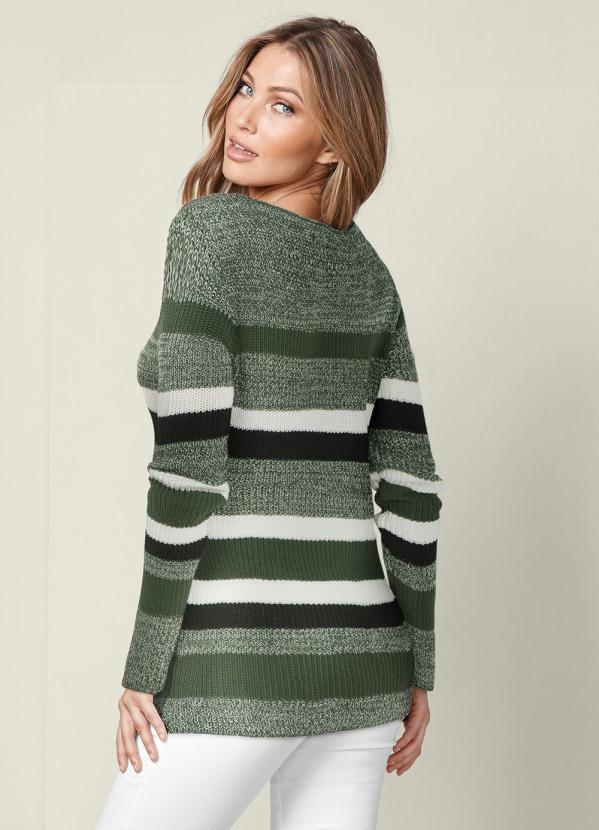bonprix - Suéter de Tricô Mesclado Listrado Verde Oliva 2