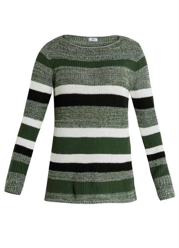 bonprix - Suéter de Tricô Mesclado Listrado Verde Oliva 6
