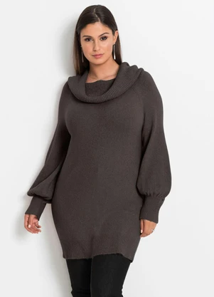 bonprix - Suéter de Tricô Ombro a Ombro Alongado Cinza - BONPRIX