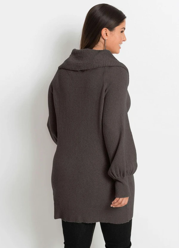 bonprix - Suéter de Tricô Ombro a Ombro Alongado Cinza 3