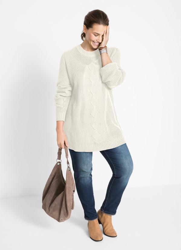 bonprix - Suéter de Tricô Ponto Trabalhado Bege 11