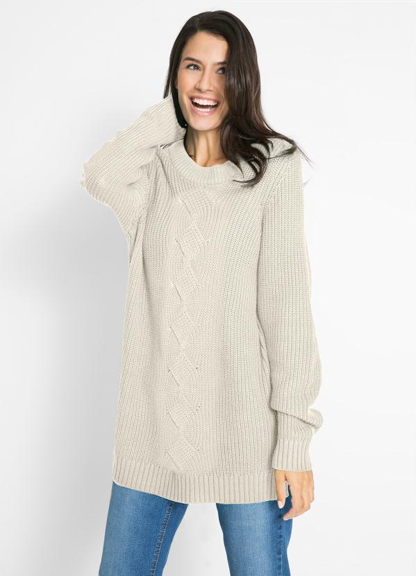 bonprix - Suéter de Tricô Ponto Trabalhado Bege 5