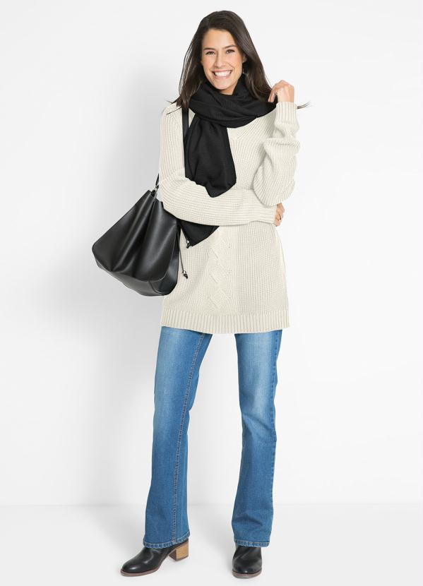 bonprix - Suéter de Tricô Ponto Trabalhado Bege 7