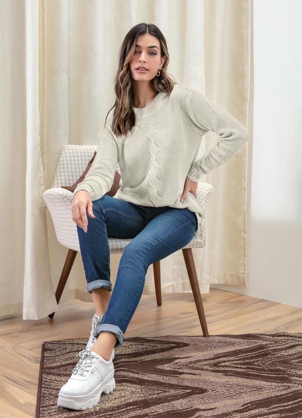 bonprix - Suéter de Tricô Ponto Trabalhado Bege 8