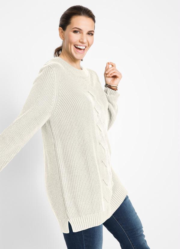 bonprix - Suéter de Tricô Ponto Trabalhado Bege 9