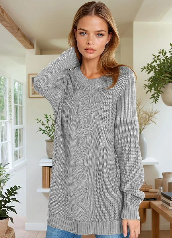 bonprix - Suéter de Tricô Ponto Trabalhado Cinza