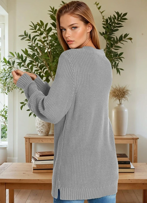 bonprix - Suéter de Tricô Ponto Trabalhado Cinza 2