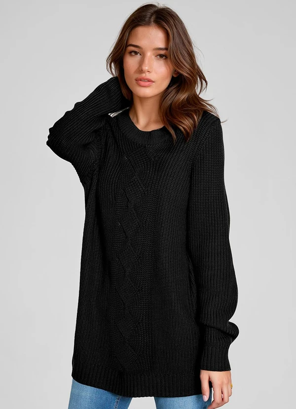 bonprix - Suéter de Tricô Ponto Trabalhado Preto