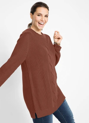 bonprix - Suéter de Tricô Ponto Trabalhado Terracota - BONPRIX