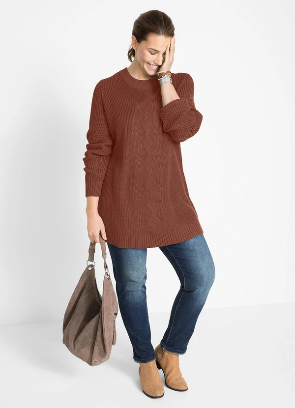 bonprix - Suéter de Tricô Ponto Trabalhado Terracota 5