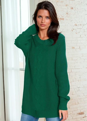 bonprix - Suéter de Tricô Ponto Trabalhado Verde Escuro - BONPRIX