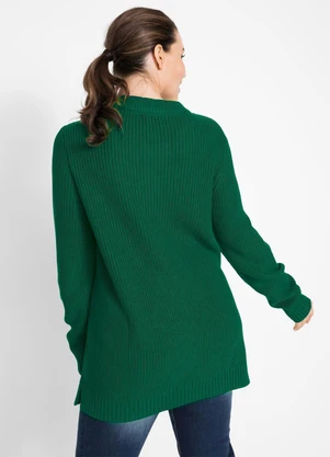 bonprix - Suéter de Tricô Ponto Trabalhado Verde Escuro - BONPRIX