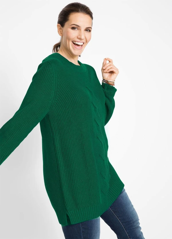 bonprix - Suéter de Tricô Ponto Trabalhado Verde Escuro 3