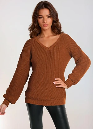 bonprix - Suéter Decote V Ferrugem - BONPRIX