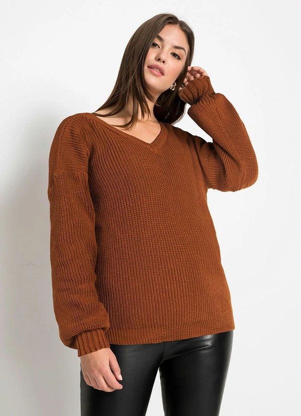 bonprix - Suéter Decote V Ferrugem 3