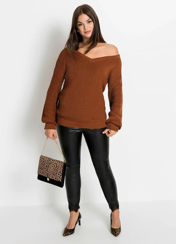 bonprix - Suéter Decote V Ferrugem 5